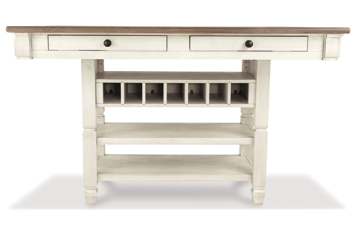 Bolanburg Antique White Counter Height Dining Table, 4 Stools, Bench and 2 Display Cabinets from Ashley - Luna Furniture