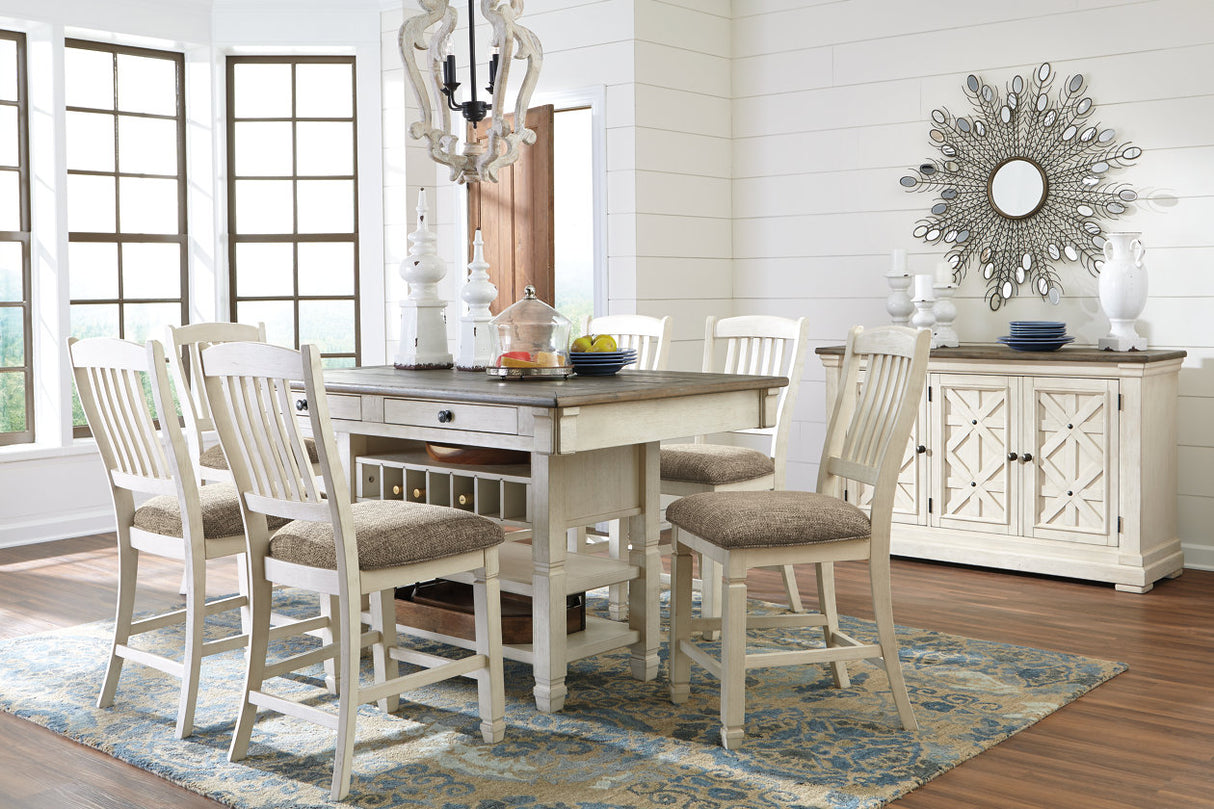 Bolanburg Antique White Counter Height Dining Table and 6 Barstools with Server from Ashley Furniture - Luna Furniture