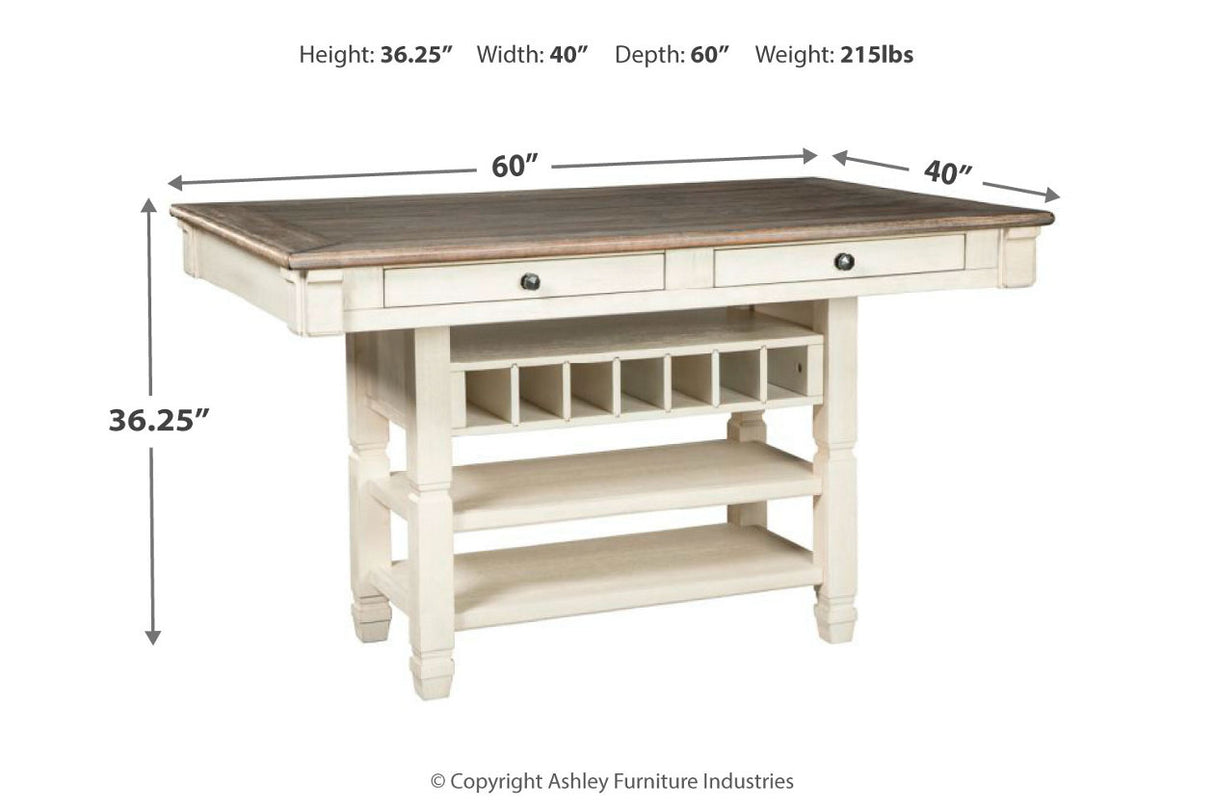 Bolanburg Antique White Counter Height Dining Table and 6 Barstools with Server from Ashley Furniture - Luna Furniture