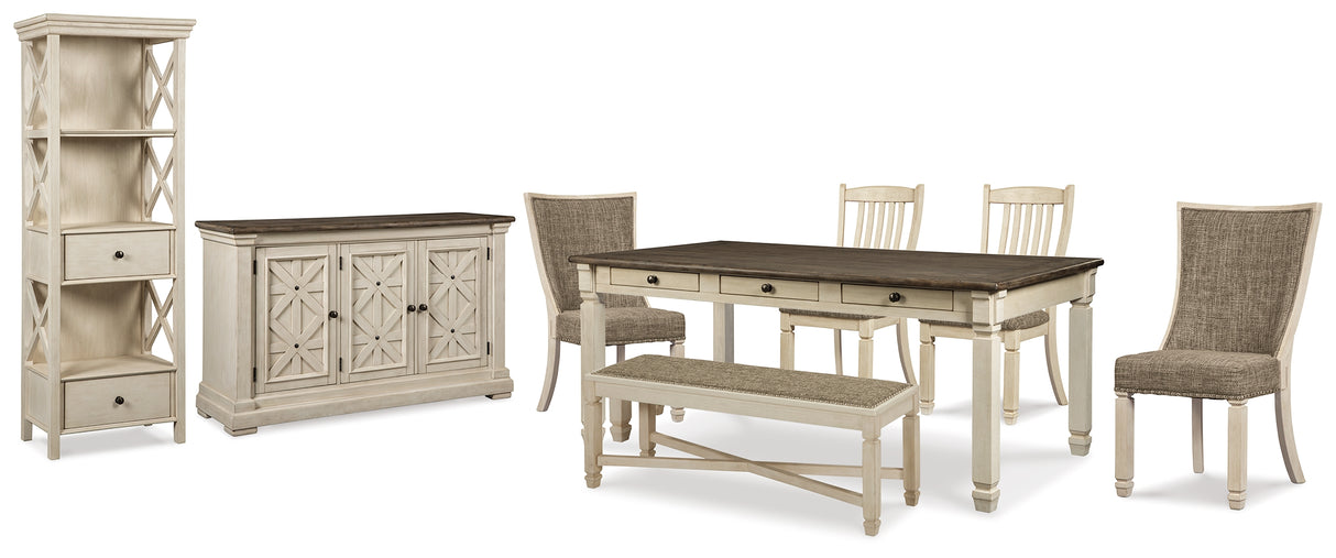 Bolanburg Two-tone Dining Table, 4 Chairs, Bench, Server and Display Cabinet from Ashley - Luna Furniture