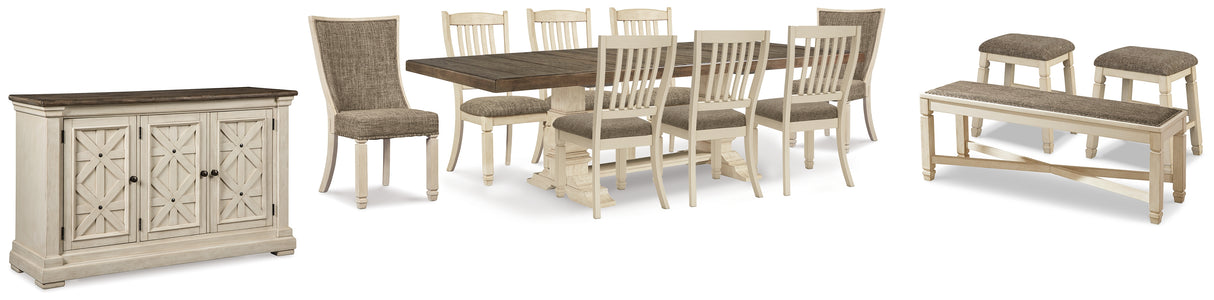 Bolanburg Two-tone Dining Table with 8 Chairs and Bench with Server and 2 Stools from Ashley - Luna Furniture