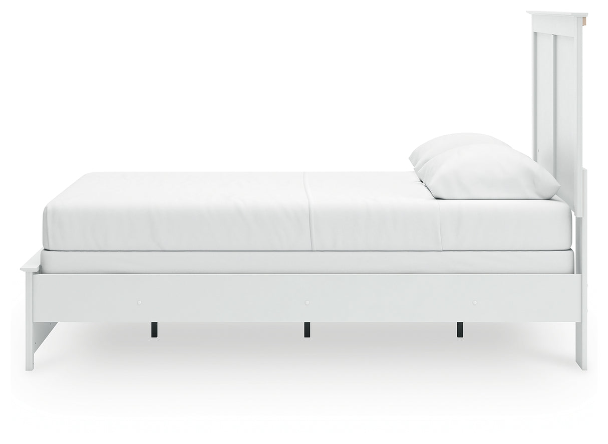 Bostwick Shoals Queen Panel Bed with Mirrored Dresser, Chest and 2 Nightstands in White from Ashley - Luna Furniture