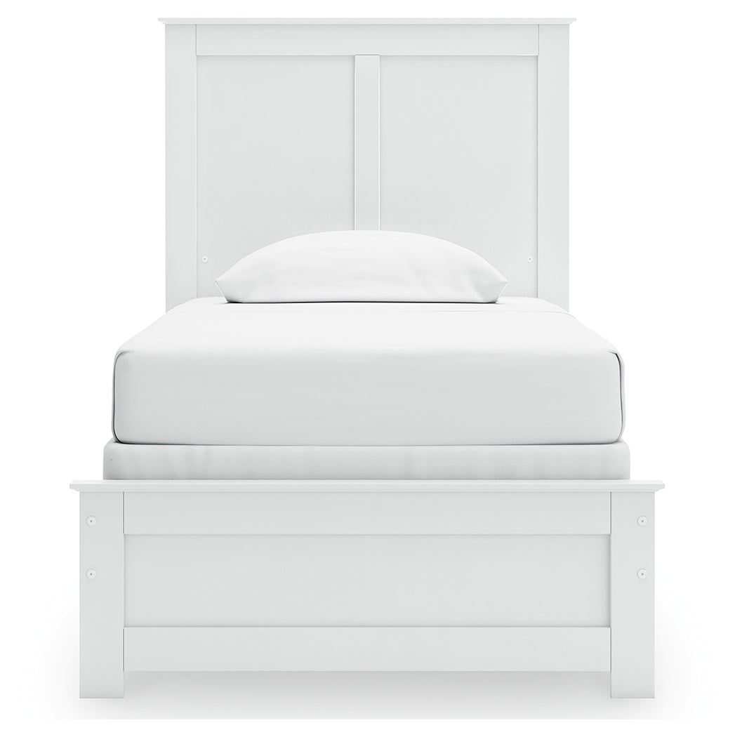 Bostwick Shoals Twin Panel Bed with Mirrored Dresser and Chest in White from Ashley - Luna Furniture