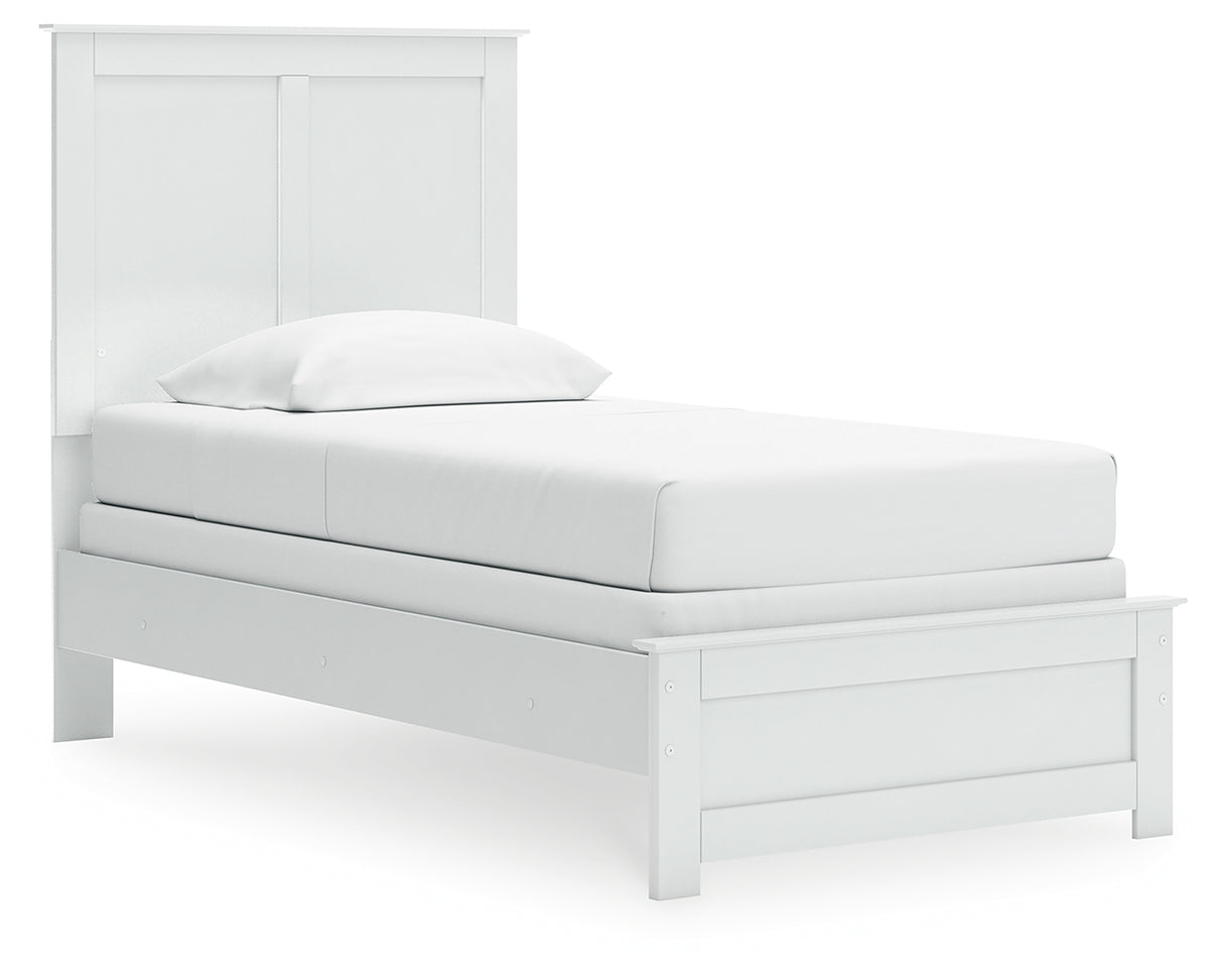 Bostwick Shoals Twin Panel Bed with Mirrored Dresser and Chest in White from Ashley - Luna Furniture