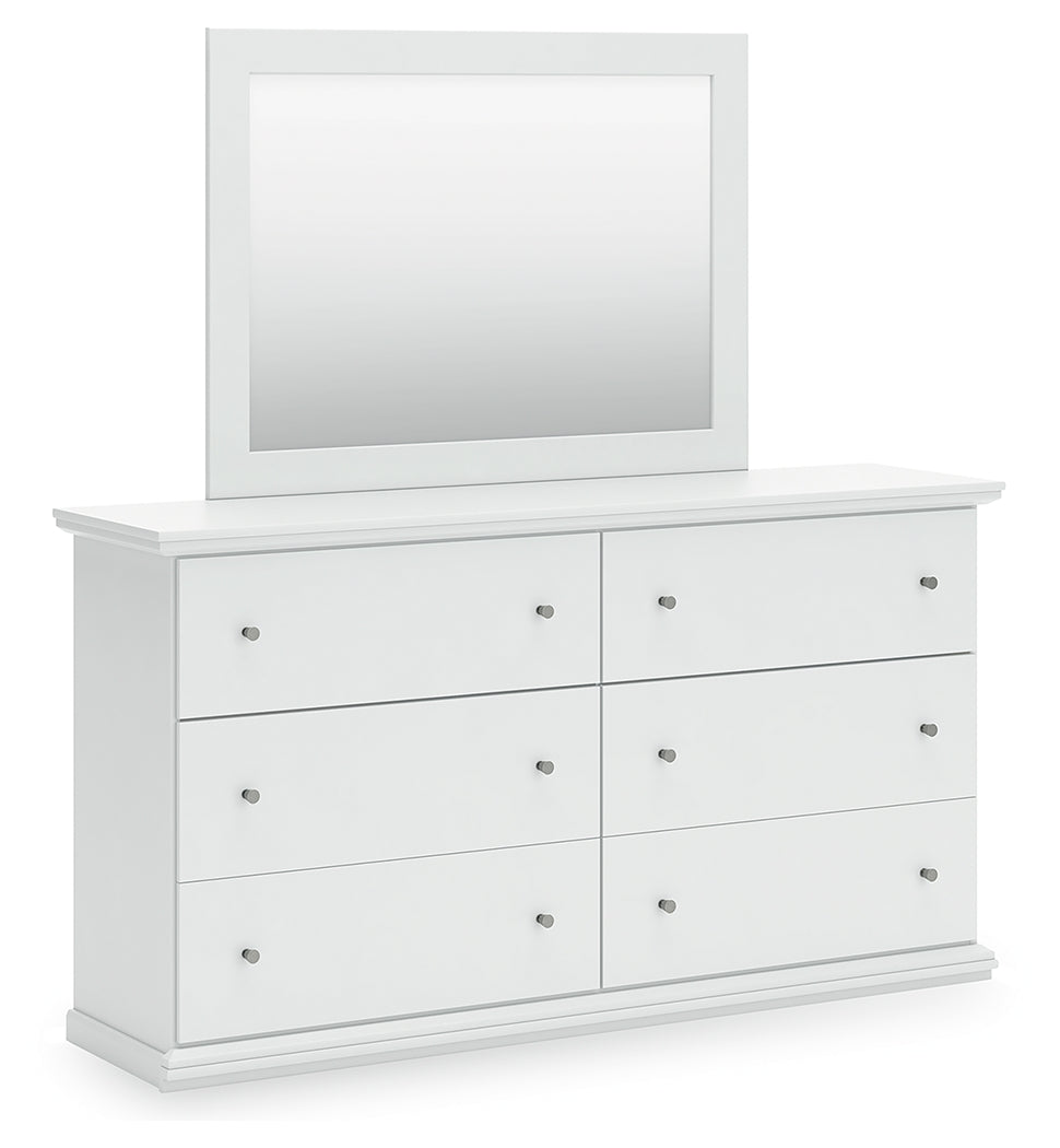 Bostwick Shoals Twin Panel Bed with Mirrored Dresser and Chest in White from Ashley - Luna Furniture