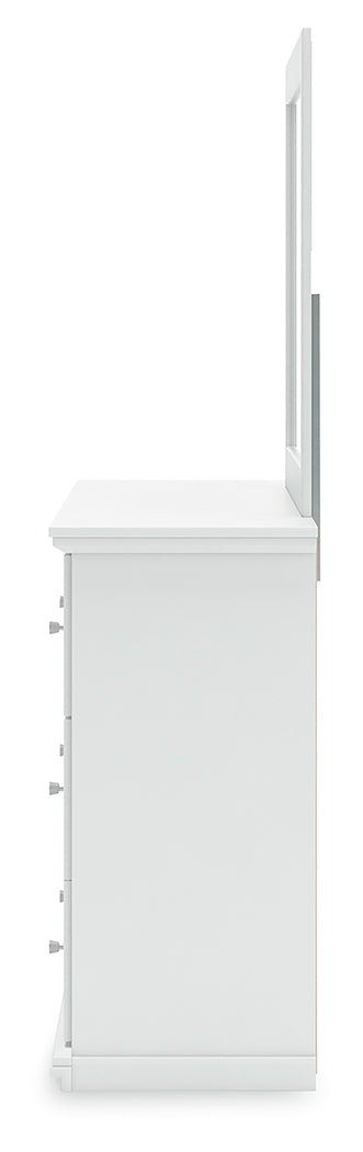 Bostwick Shoals Twin Panel Bed with Mirrored Dresser and Chest in White from Ashley - Luna Furniture