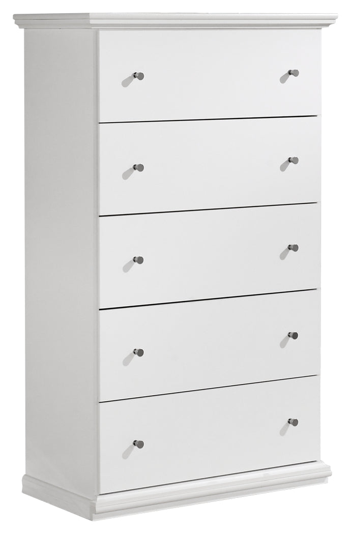 Bostwick Shoals Twin Panel Bed with Mirrored Dresser and Chest in White from Ashley - Luna Furniture