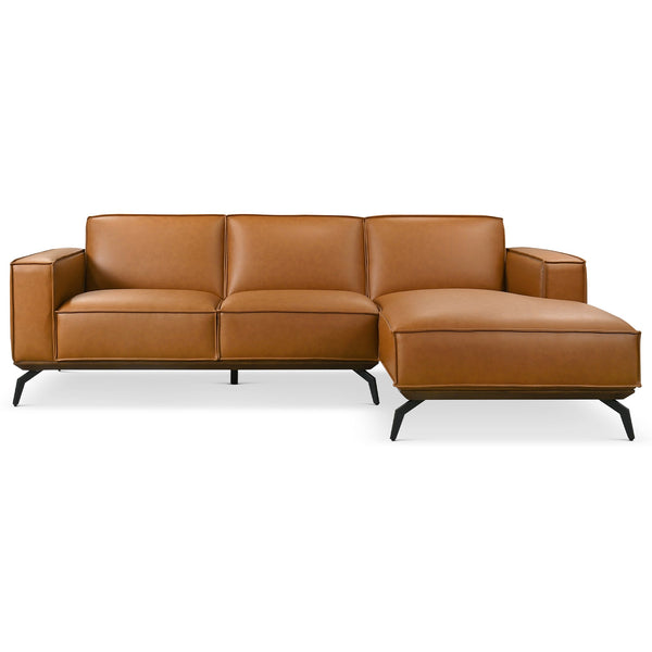 Brenham Cognac Vegan Leather LAF Chaise Sectional Sofa