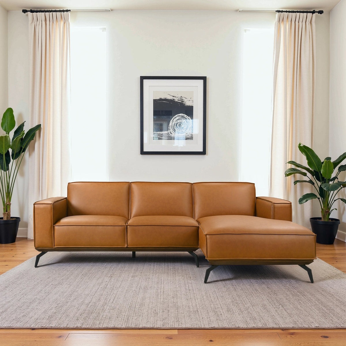 Brenham Cognac Vegan Leather LAF Chaise Sectional Sofa from Ashcroft Furniture - Luna Furniture