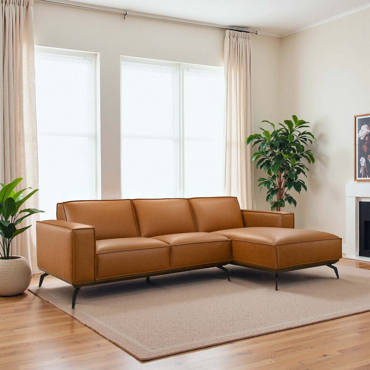 Brenham Cognac Vegan Leather LAF Chaise Sectional Sofa from Ashcroft Furniture - Luna Furniture