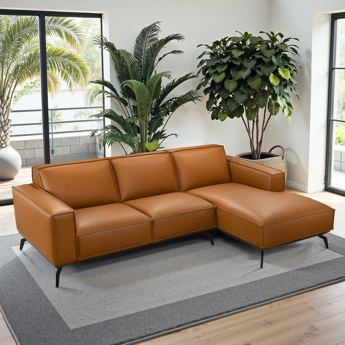 Brenham Cognac Vegan Leather LAF Chaise Sectional Sofa from Ashcroft Furniture - Luna Furniture