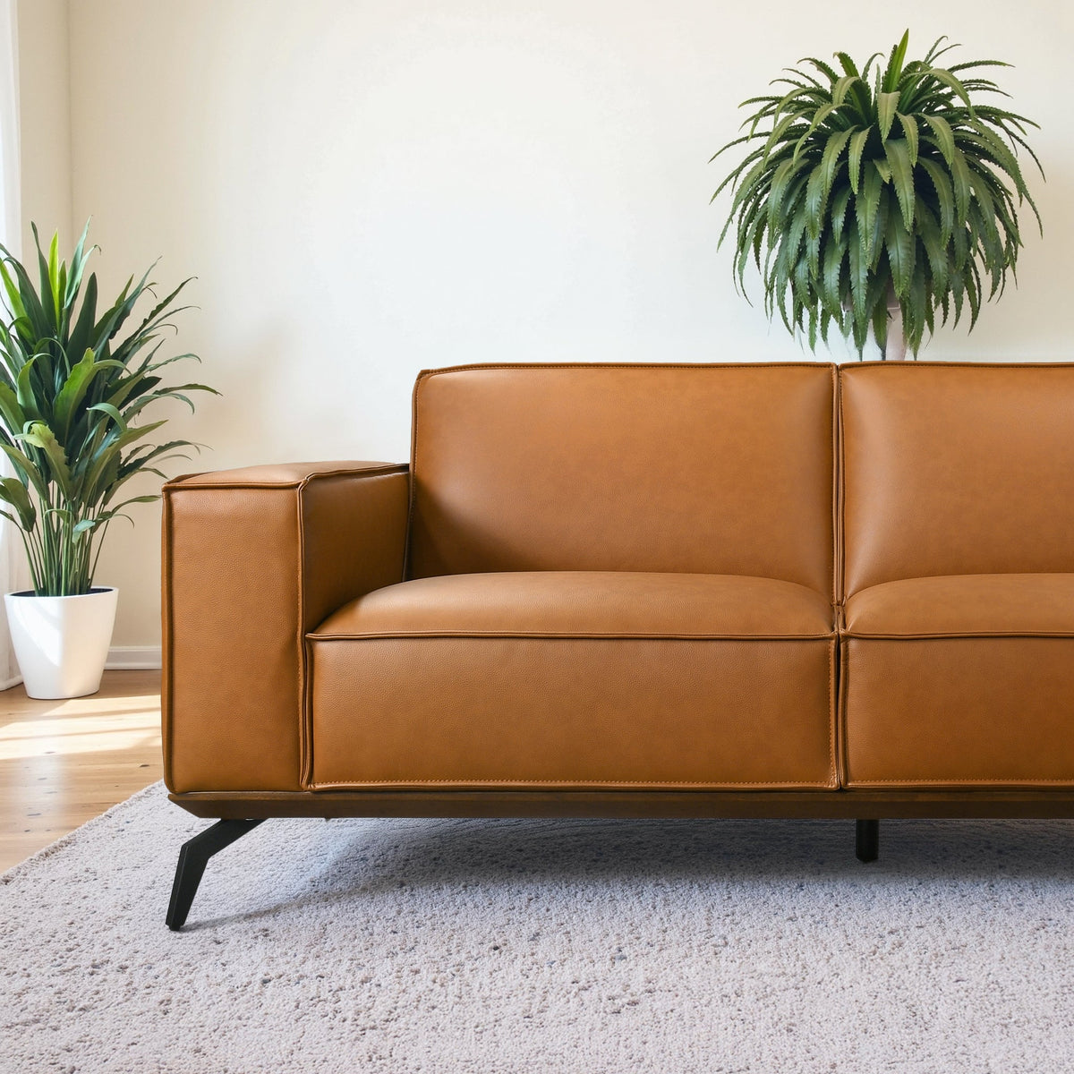 Brenham Cognac Vegan Leather LAF Chaise Sectional Sofa from Ashcroft Furniture - Luna Furniture