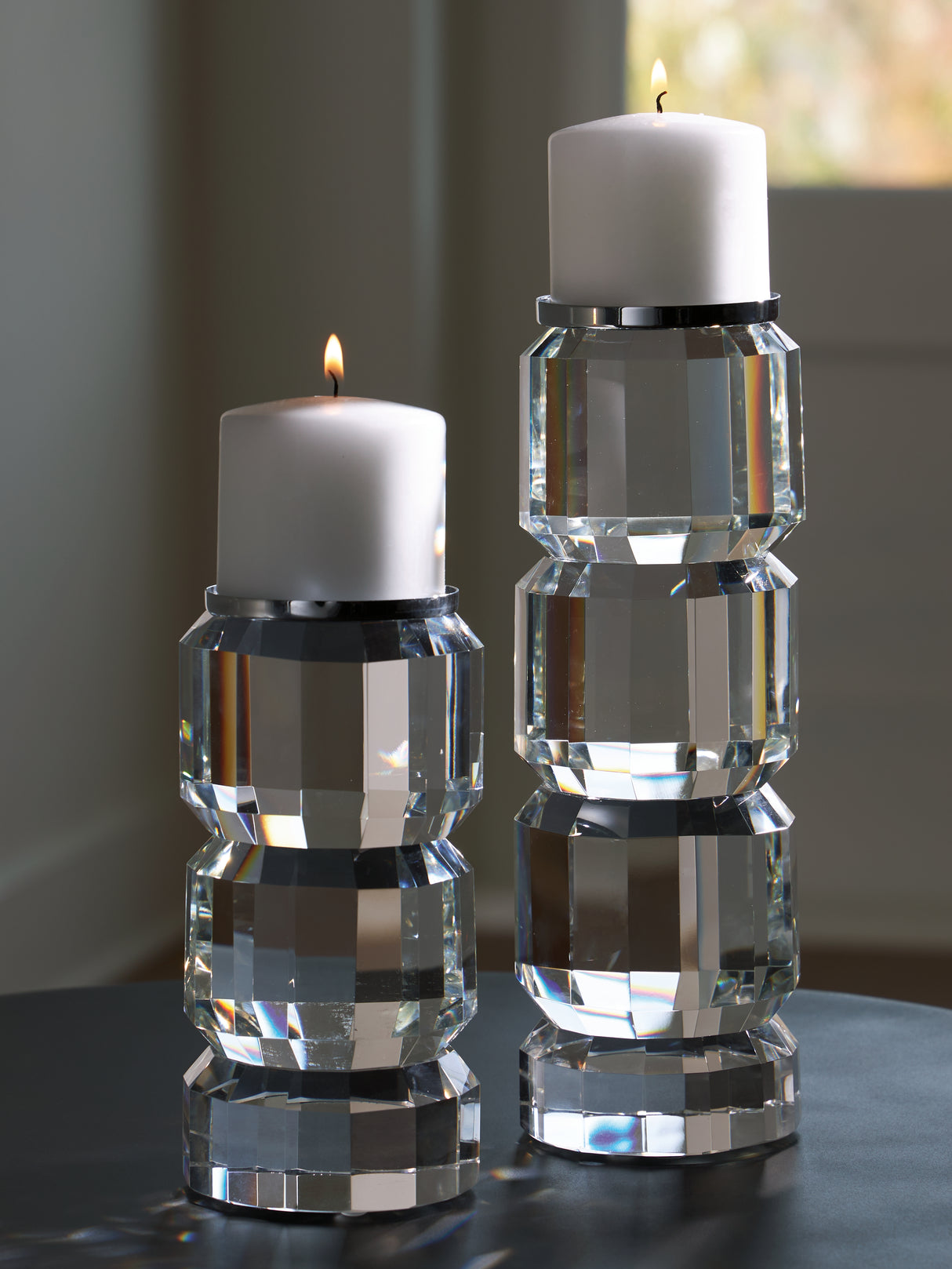 Brentley Clear/Silver Finish Candle Holder Set (Set of 2) from Ashley - Luna Furniture