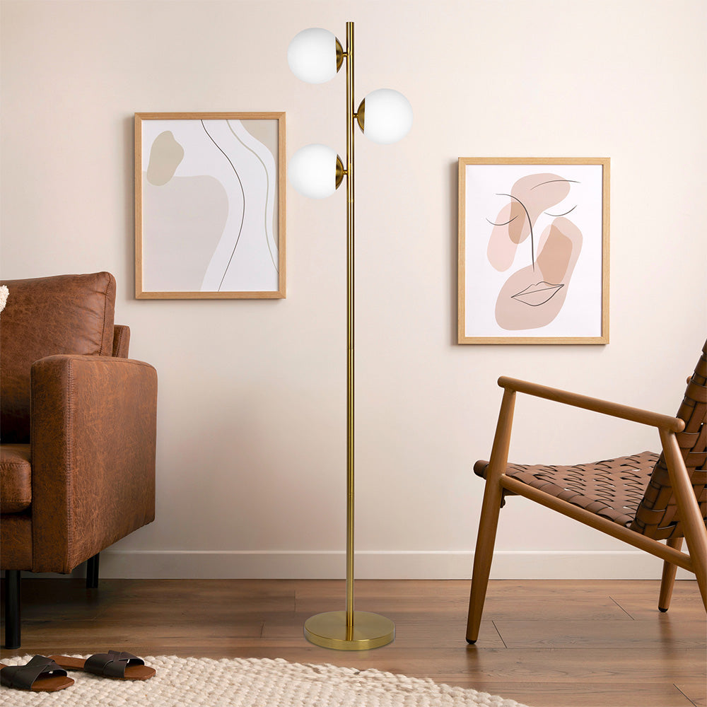 Brilliance Modern Gold Brush Floor Lamp, Opal Glass Shades and Round Metal Base from Midinmod - Luna Furniture