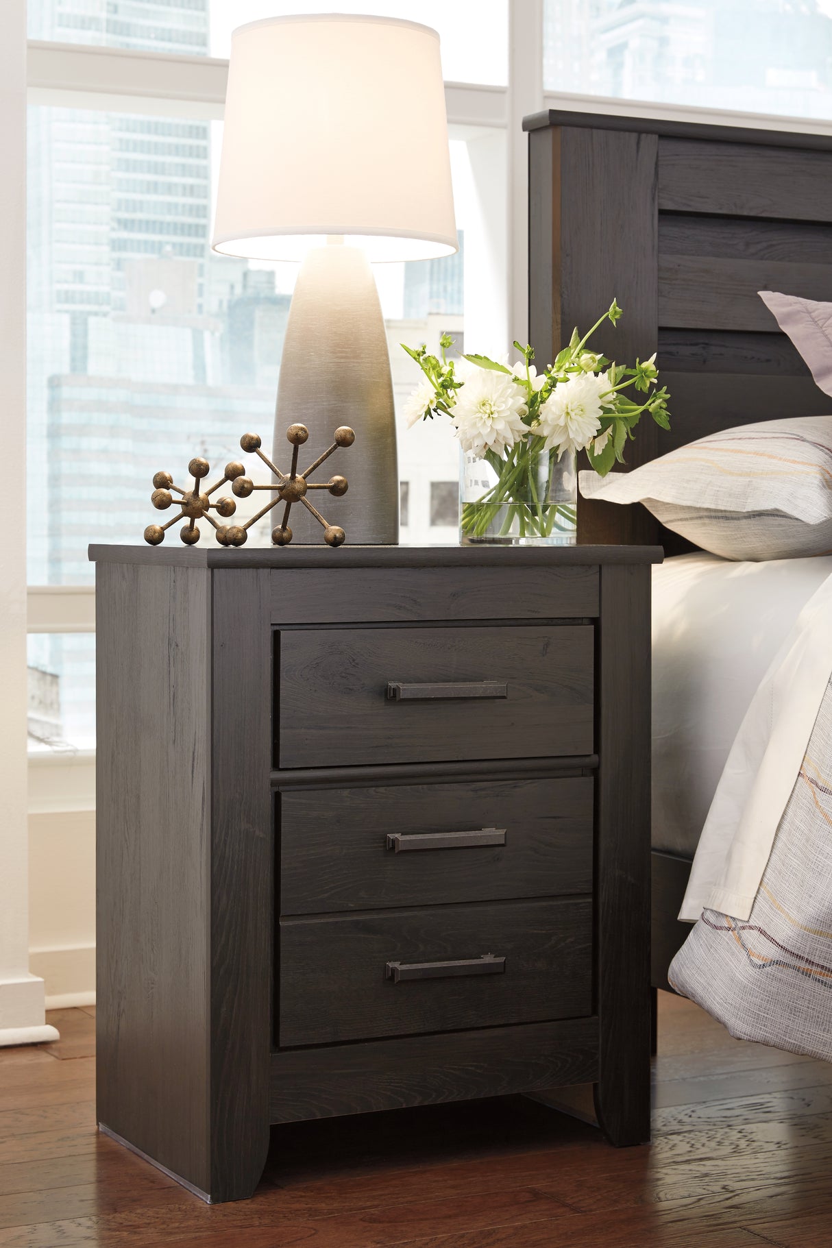 Brinxton Full Panel Bed with Mirrored Dresser and 2 Nightstands in Charcoal from Ashley - Luna Furniture