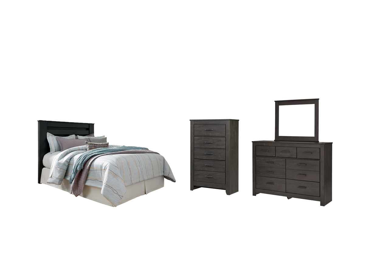 Brinxton King/California King Panel Headboard Bed with Mirrored Dresser and Chest in Charcoal from Ashley - Luna Furniture