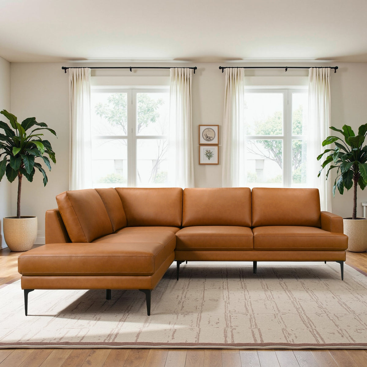 Bristol Cognac Vegan Leather LAF Sectional Sofa from Ashcroft Furniture - Luna Furniture