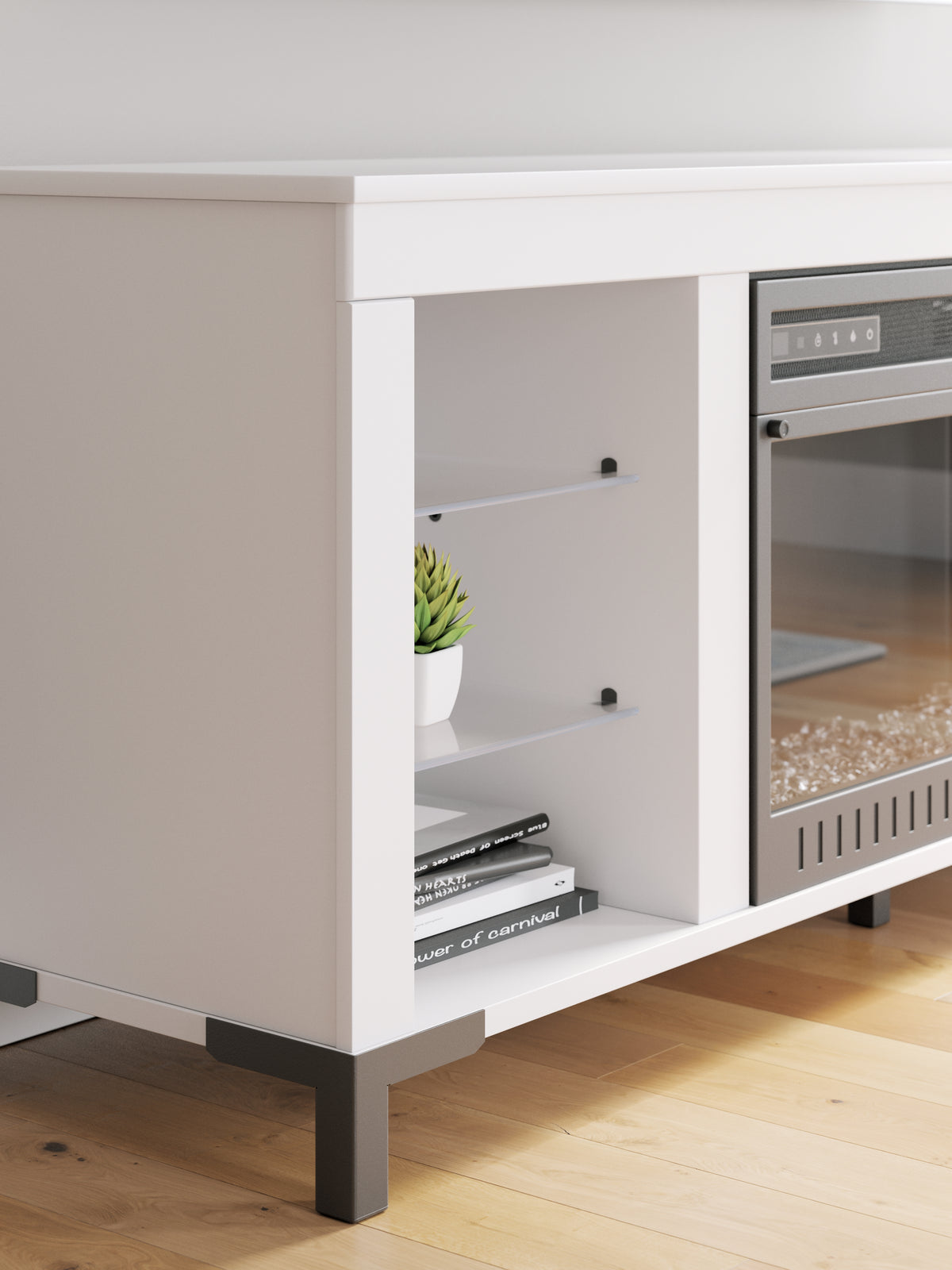 Brollevi White 60" TV Stand with Electric Fireplace from Ashley - Luna Furniture