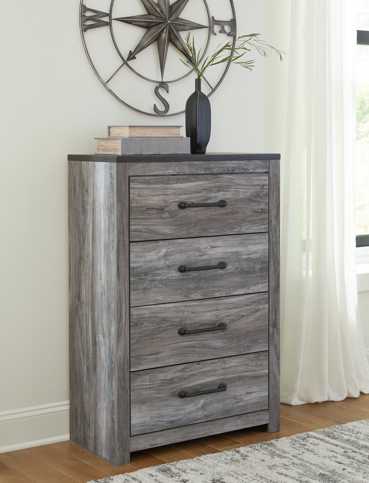 Bronyan King Panel Bed with Mirrored Dresser, Chest and 2 Nightstands in Dark Gray from Ashley Furniture - Luna Furniture