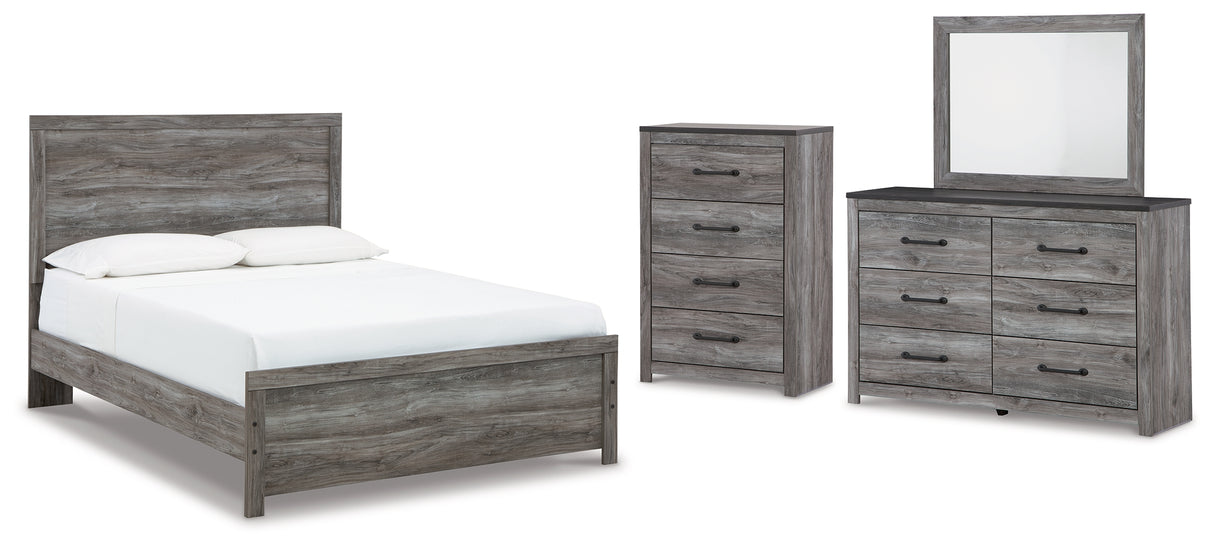 Bronyan Queen Panel Bed with Mirrored Dresser and Chest in Dark Gray from Ashley - Luna Furniture