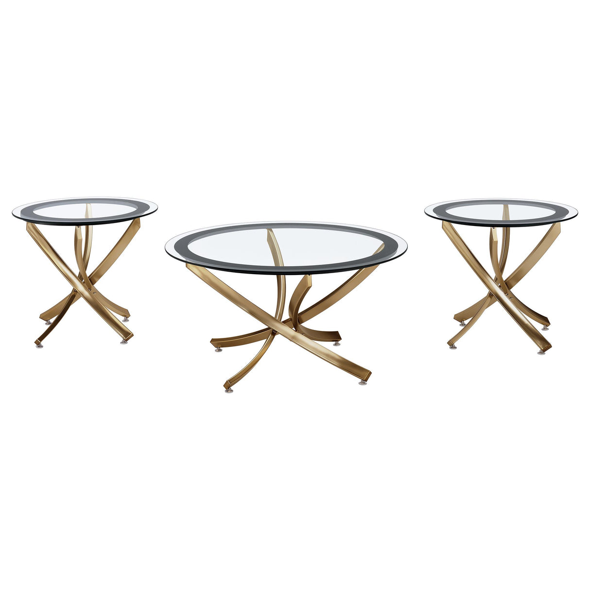 Brooke Rose Brass 3-Piece Round Coffee and End Table Set from Coaster - Luna Furniture