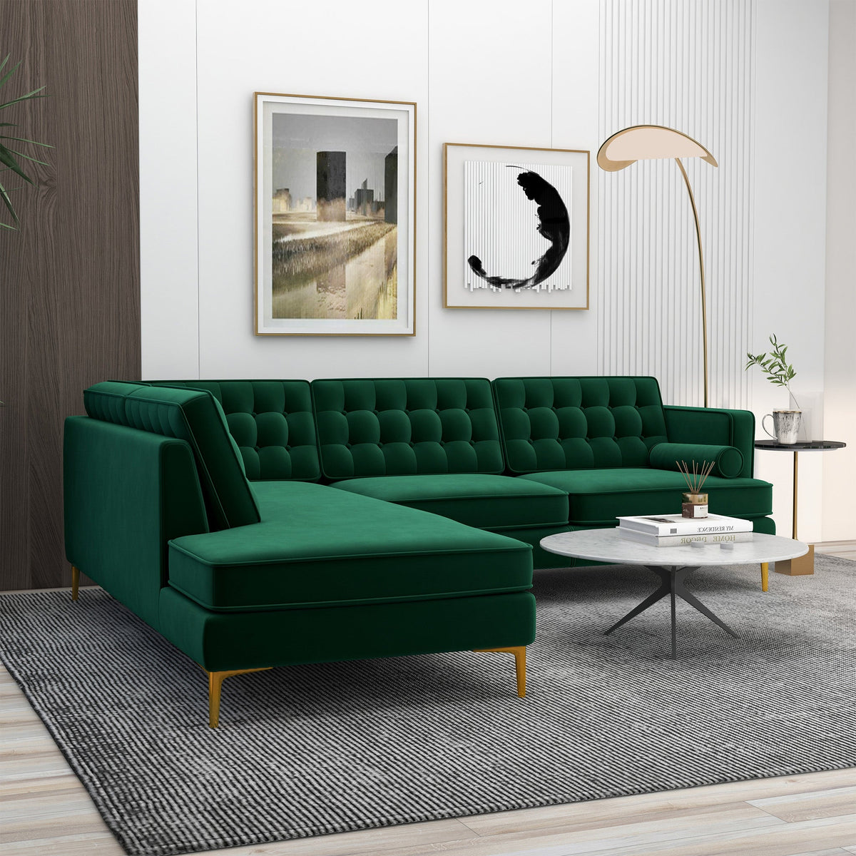 Brooke Green Sectional Sofa Left Facing from Ashcroft Furniture - Luna Furniture