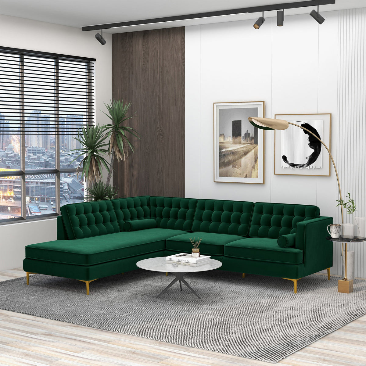 Brooke Green Sectional Sofa Left Facing from Ashcroft Furniture - Luna Furniture