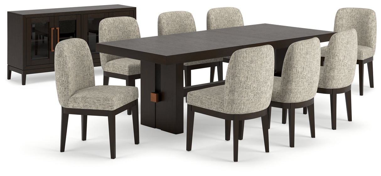 Burkhaus Dark Brown Dining Table and 8 Chairs with Server from Ashley - Luna Furniture