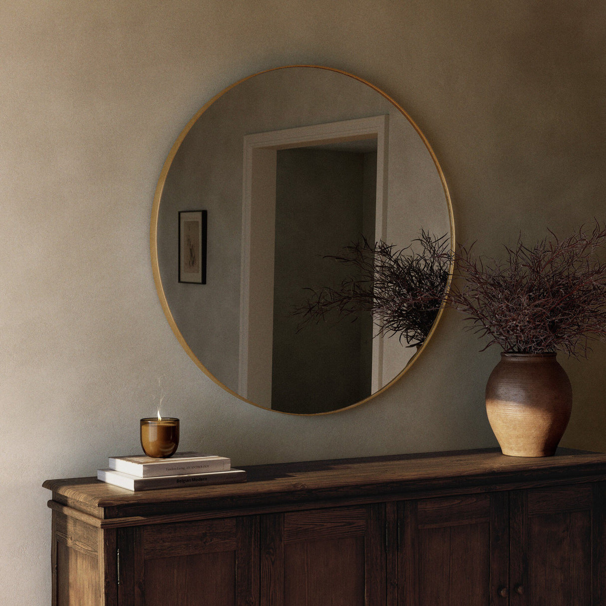 Bellvue Round Mirror in Polished Brass from Four Hands - Luna Furniture