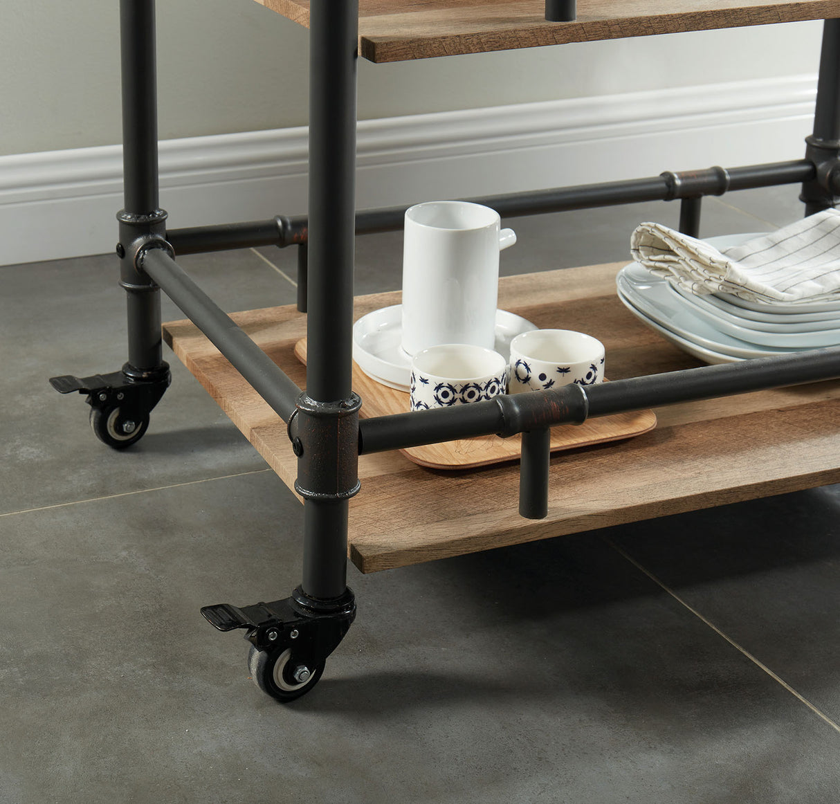 Aylmer Antique Black/Oak Serving Cart from Furniture of America - Luna Furniture