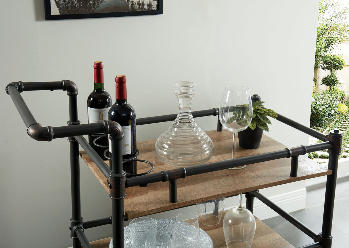 Aylmer Antique Black/Oak Serving Cart from Furniture of America - Luna Furniture