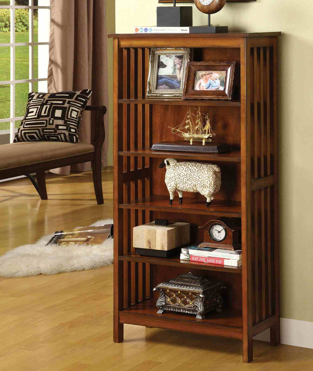 Valencia Antique Oak Media Shelf from Furniture of America - Luna Furniture