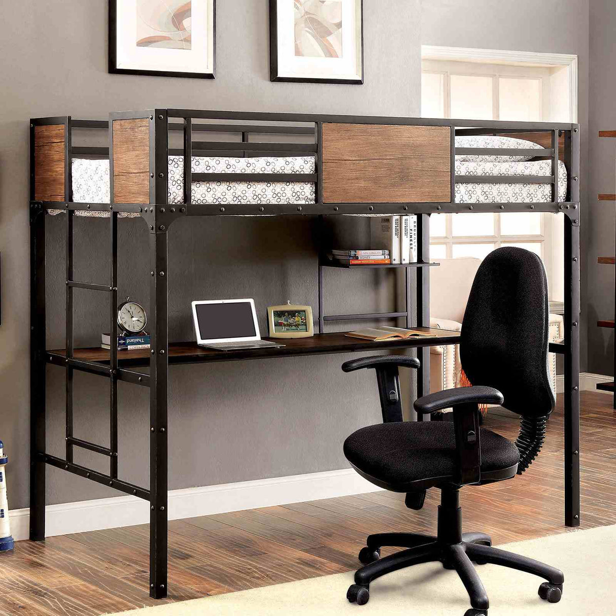 Clapton Black Twin/Workstation from Furniture of America - Luna Furniture