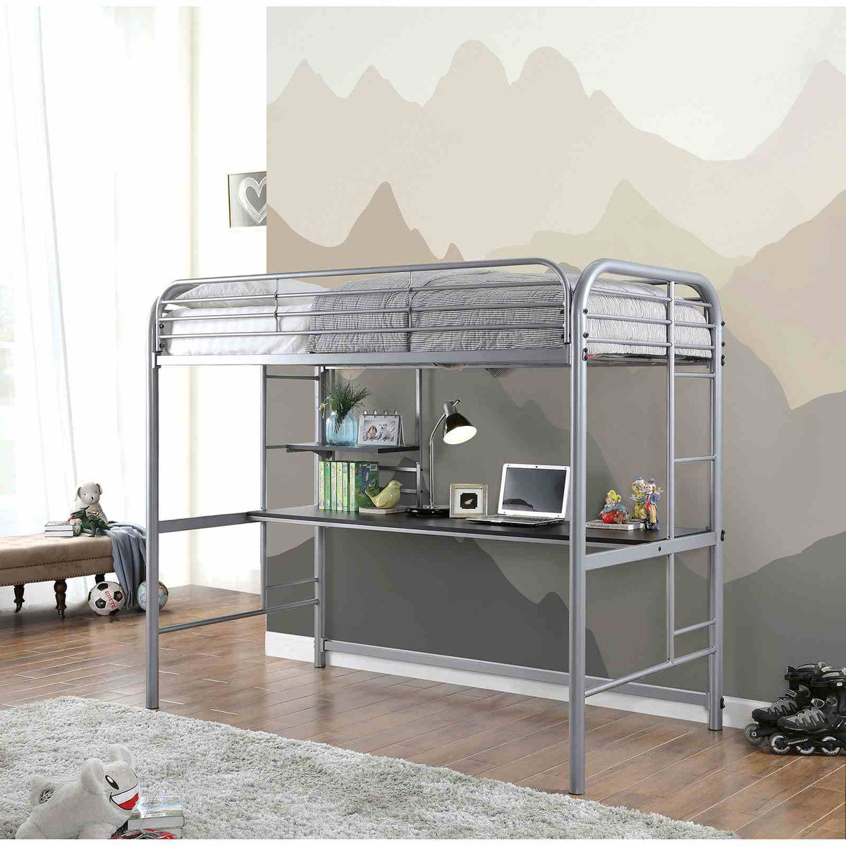 Opal Silver Twin Loft Bed from Furniture of America - Luna Furniture