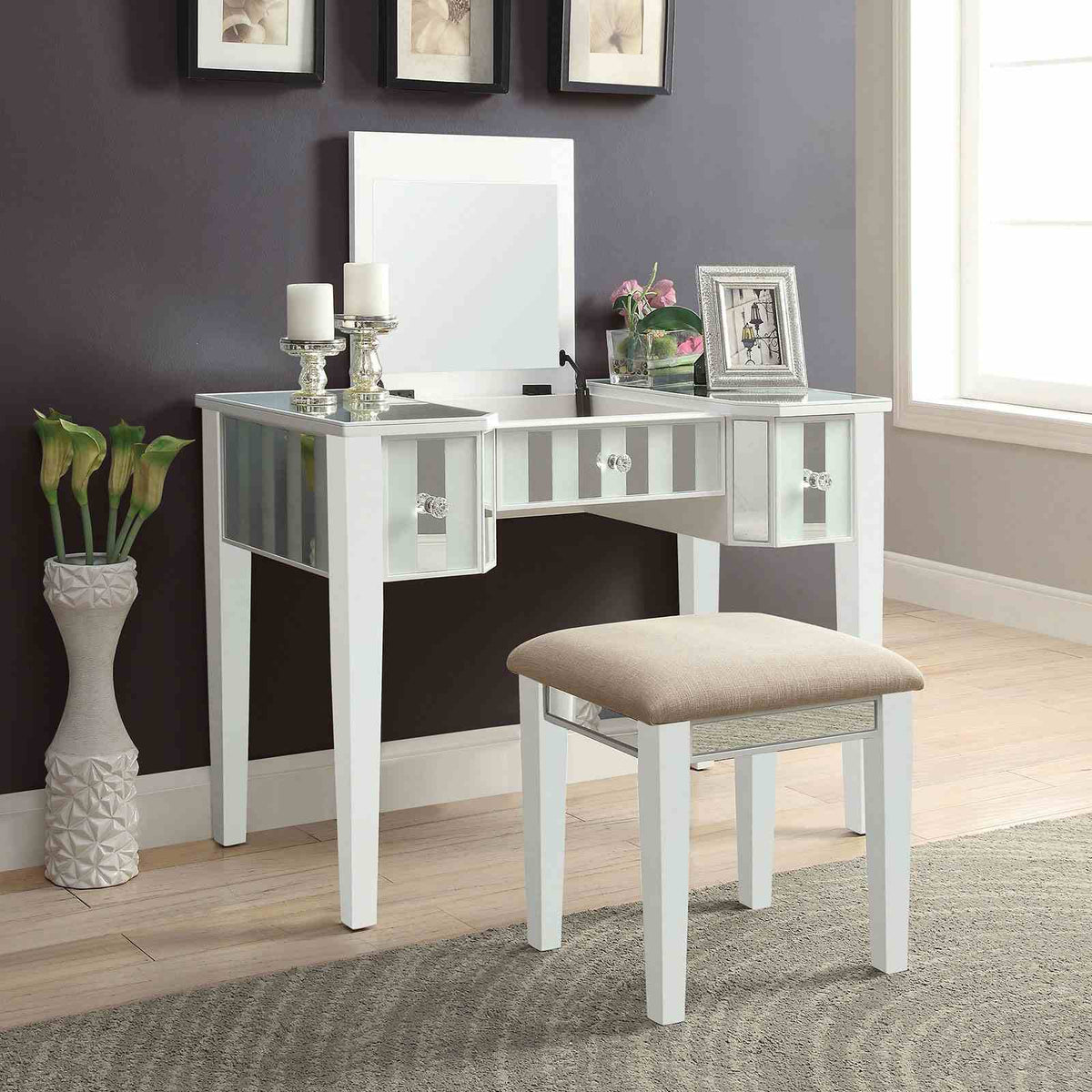 Joyce White Vanity with Stool from Furniture of America - Luna Furniture