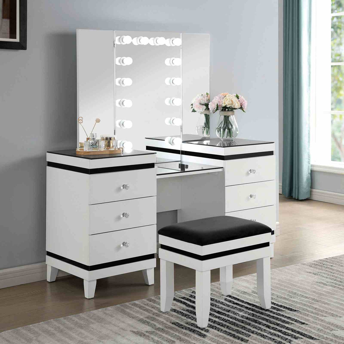 Madonna White/Black Vanity Set from Furniture of America - Luna Furniture