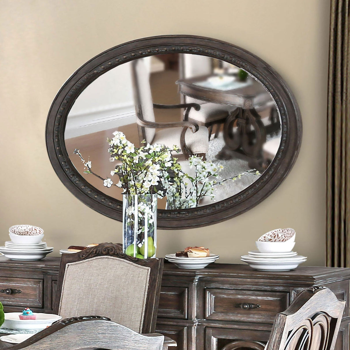 Arcadia Rustic Natural Tone Oval Mirror (Mirror Only) from Furniture of America - Luna Furniture