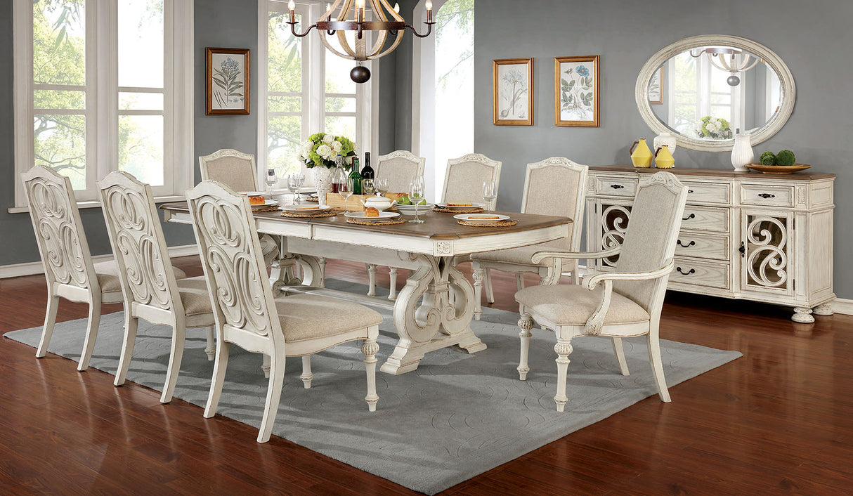 Arcadia Antique White 9 Pc Extendable Dining Table Set from Furniture of America - Luna Furniture