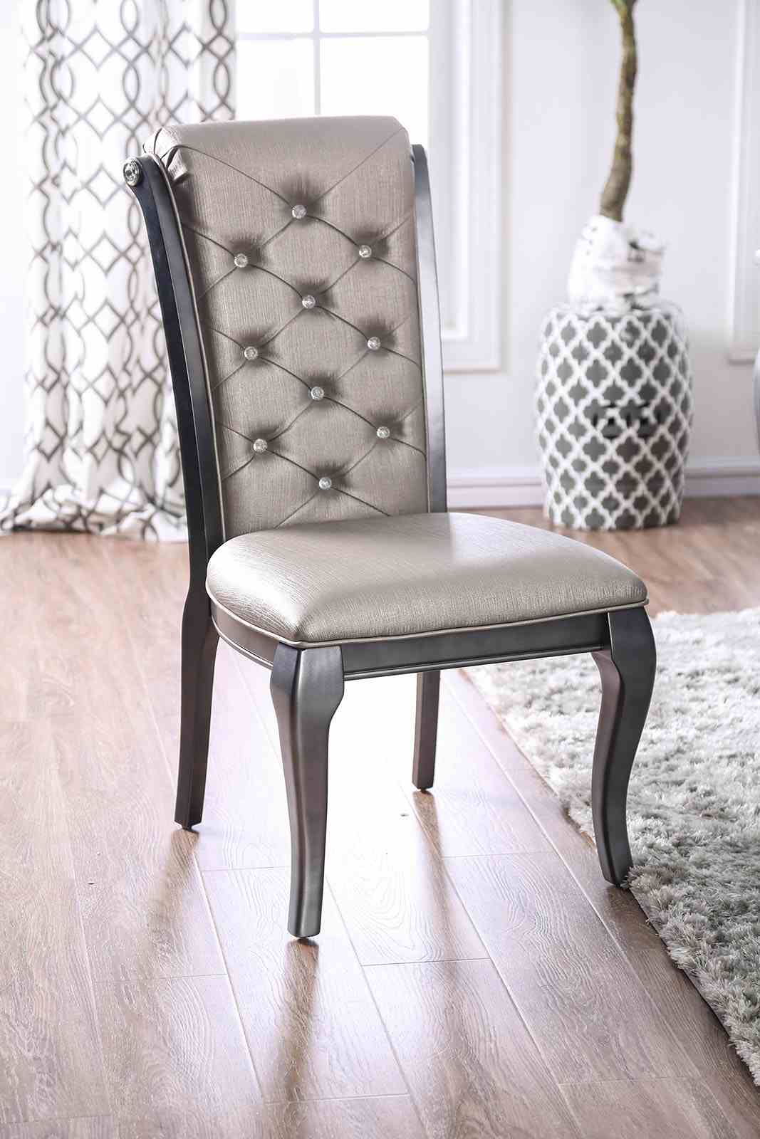 Amina Gray 9-Piece Transitional Glass Top Dining Room Set with 18" Expandable Leaf (Table & 8 Chairs) from Furniture of America - Luna Furniture