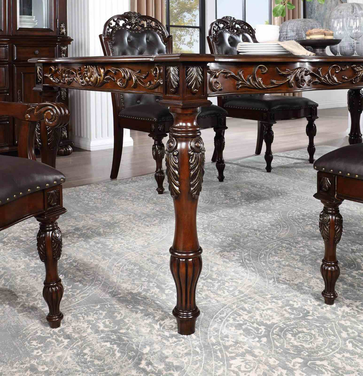 Nouvelle Brown Cherry/Espresso 7-Piece Dining Room Set from Furniture of America - Luna Furniture