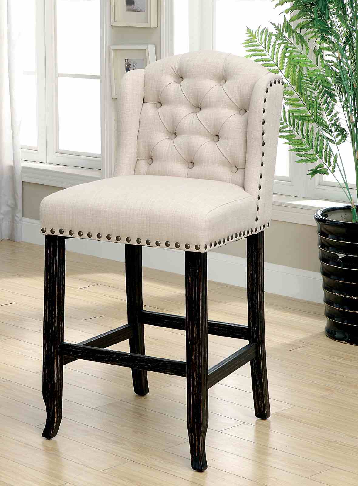 Sania Antique Black/Beige Bar Chair from Furniture of America - Luna Furniture