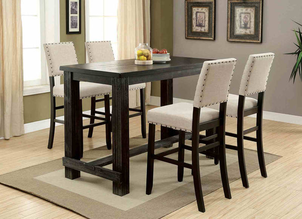 Sania Antique Black/Ivory 5-Piece Rustic Bar Table Set