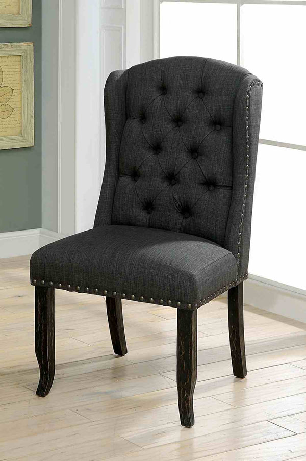 Sania Antique Black/Gray Wingback Linen-like Dining Chair