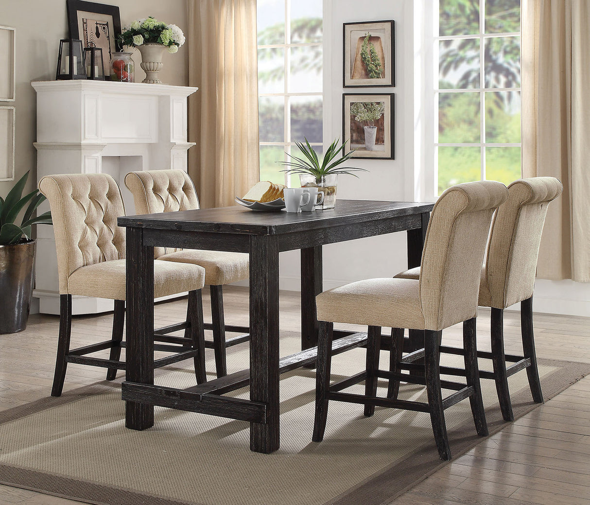 Sania Antique Black/Beige Counter Height Chair from Furniture of America - Luna Furniture