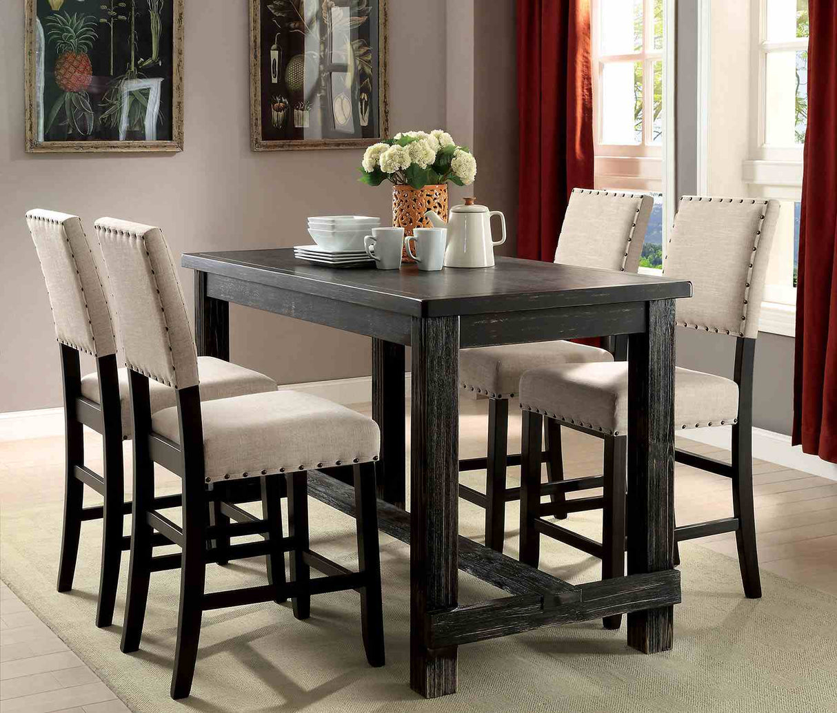 Sania Antique Black/Beige Counter Ht. Bench from Furniture of America - Luna Furniture
