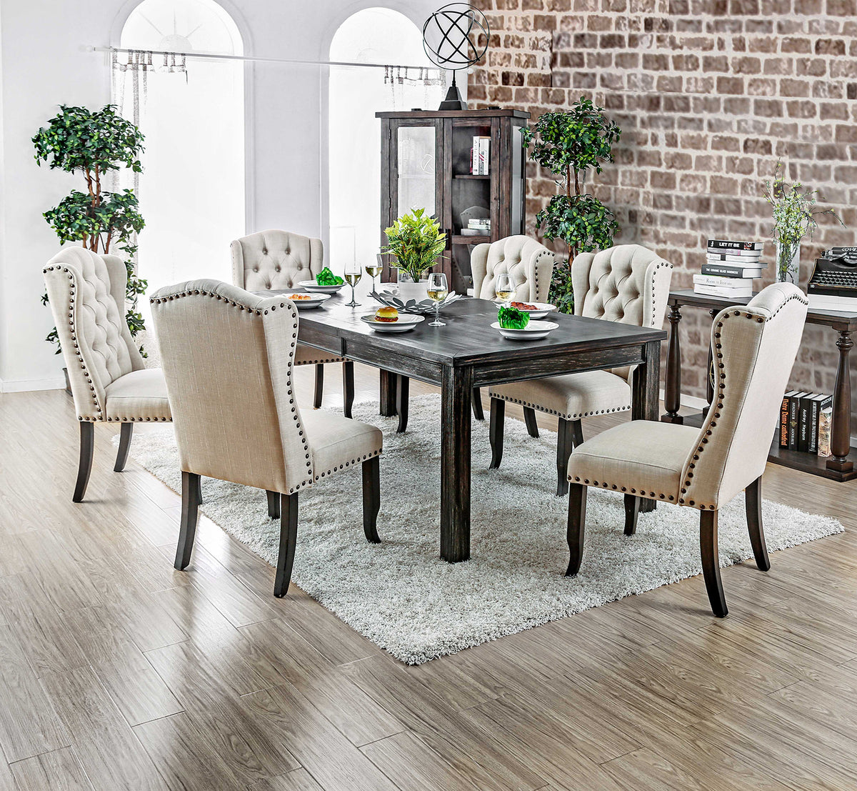 Sania Antique Black/Beige Rustic Dining Room Set from Furniture of America - Luna Furniture