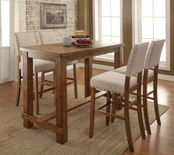 Sania Oak 5-Piece Rustic Bar Table Set (Table & 4 Chairs)
