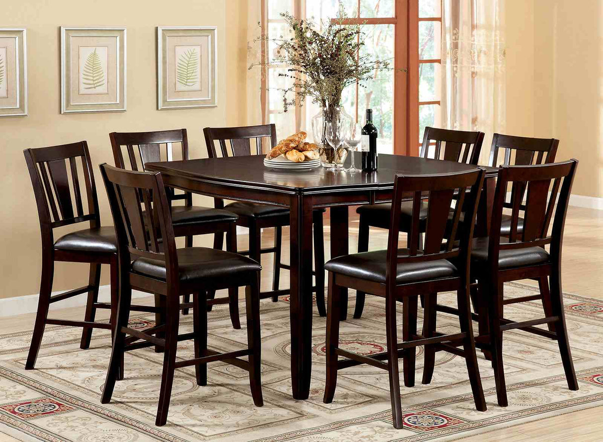 Edgewood Espresso 9-Piece Transitional Leatherette Counter Height Set (Table & 8 Chairs) from Furniture of America - Luna Furniture