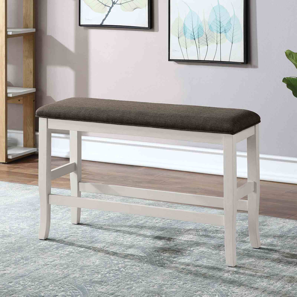 Heidelberg Off-White/Dark Gray Counter Ht. Bench from Furniture of America - Luna Furniture