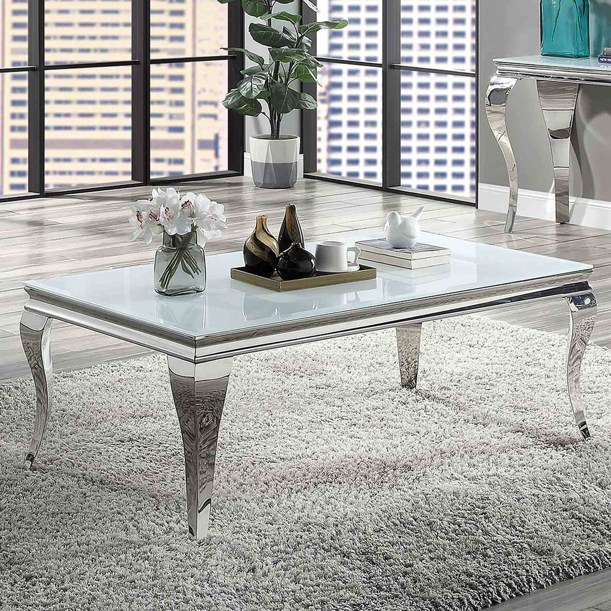 Wetzikon White/Silver Coffee Table from Furniture of America - Luna Furniture